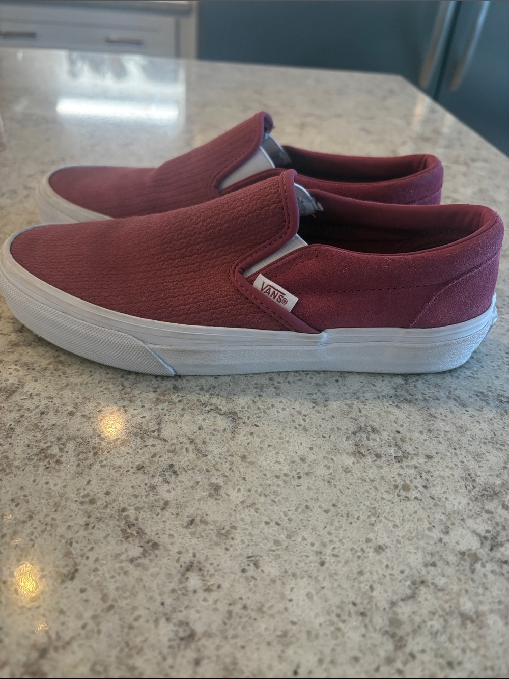 Vans Slip-On Sneakers - Maroon Canvas with White Sole